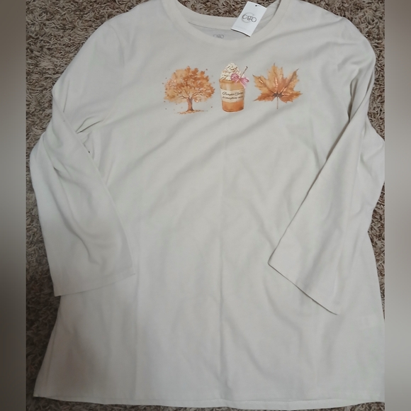 Cato Tops - Cato Cream Shirt with Autumn Motif